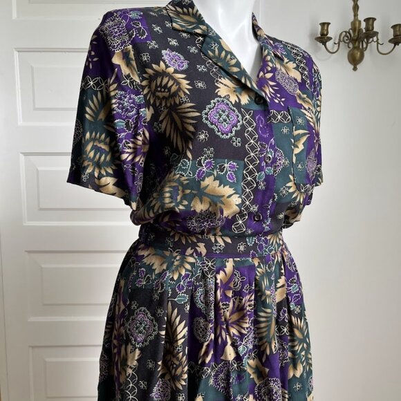 80s purple two piece blouse and skirt - Picture 2 of 6